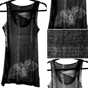 Black Sheer Eagle Graphic Tank Top